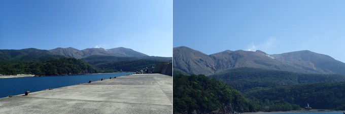 本村港と新岳の写真
