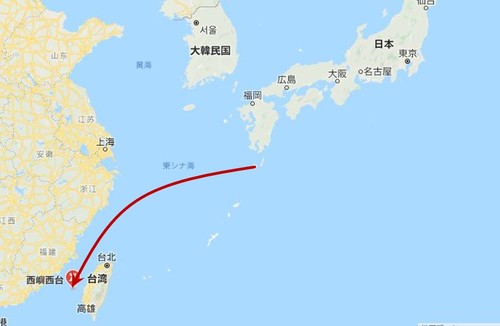 屋久島と台湾の位置図