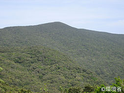 Photo: The picture shows the view of Mt. Inokawadake on Tokunoshima Island, with blue sky and mountains.