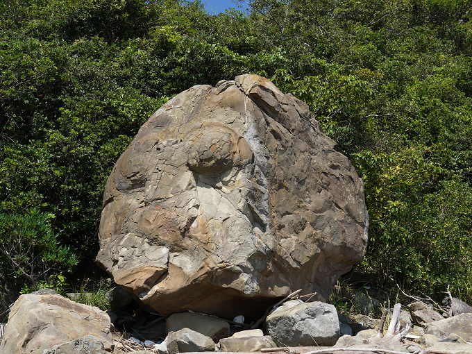 晴天時に、人面岩を向かってやや右側から撮影した写真