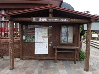 仁田峠ロープウェイ切符販売窓口前の登山道情報。