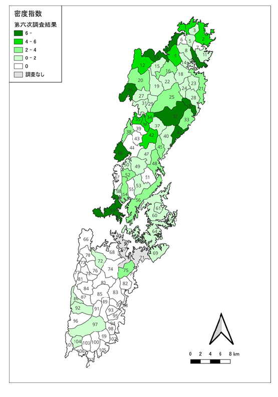 図２．第六次調査（2020年代前半）の密度分布図
