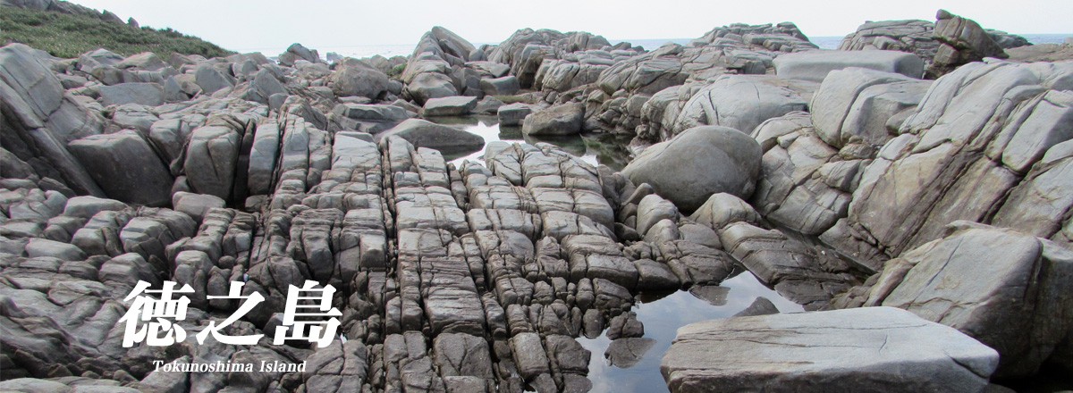 徳之島の観光名所であるムシロぜ。大きな岩がつらなった光景が、ムシロを敷き詰めたように見える。